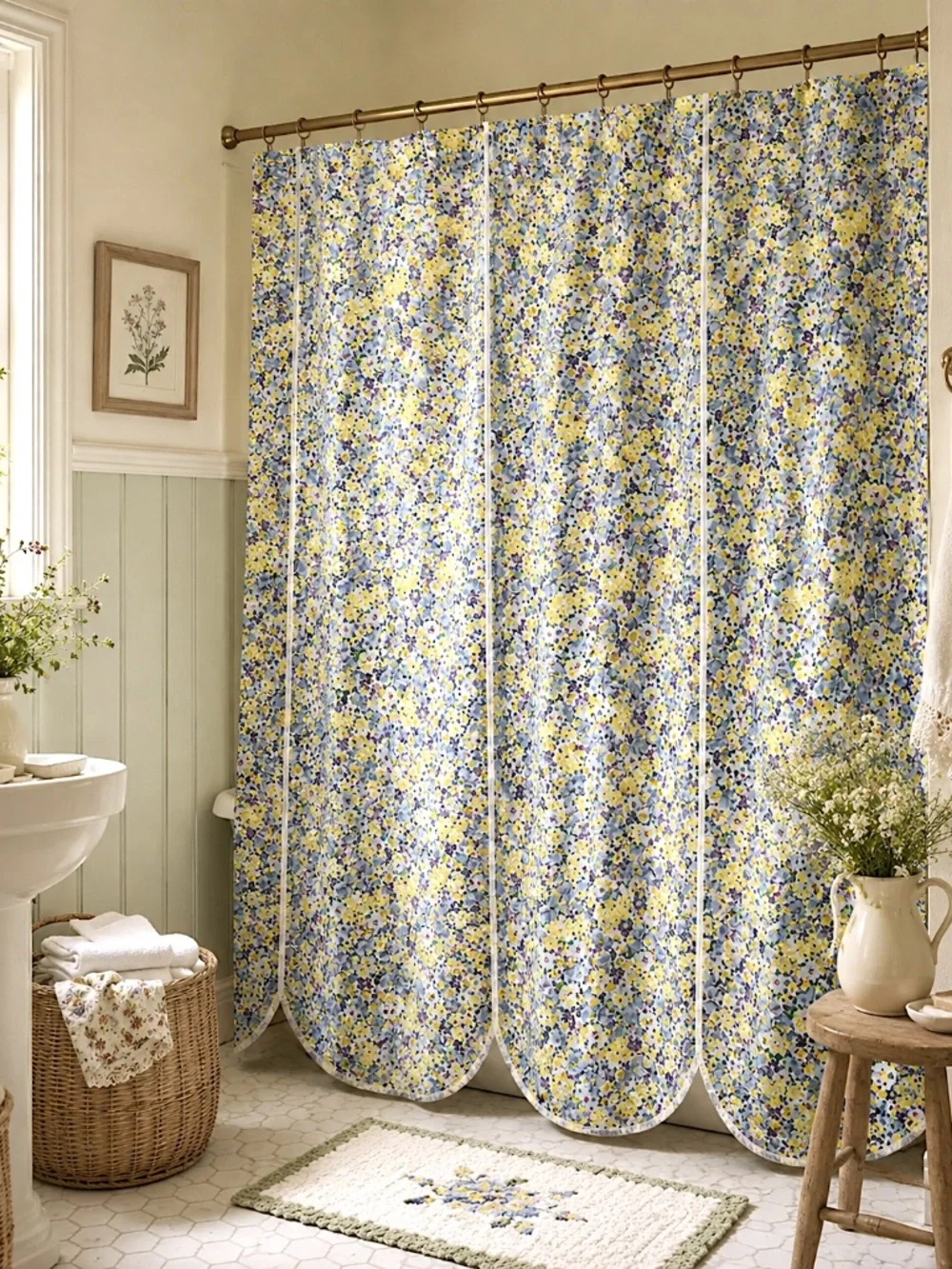 Tommy Hilfiger Blue and Yellow Floral Shower Curtain